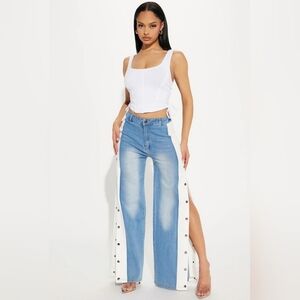 Fashion Nova Power Tripping Stretch Wide Leg Jeans - Medium Wash - sz 15